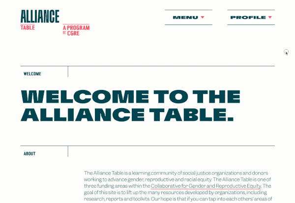 Screenshot of Alliance Table website